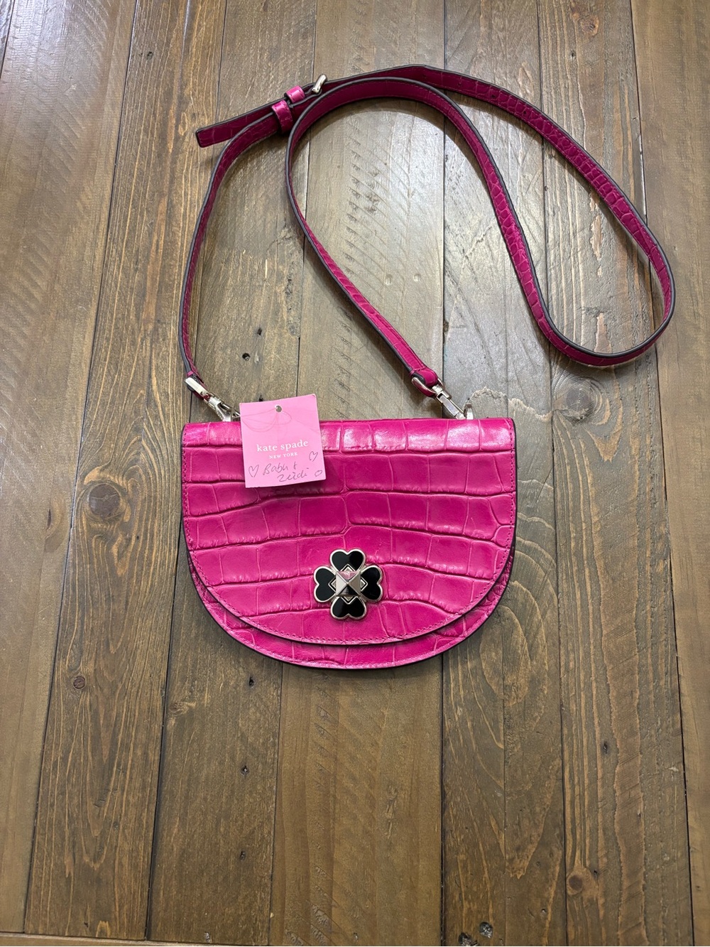 Kate Spade Kaci Croco Flap Crossbody in “Cherry Pie”